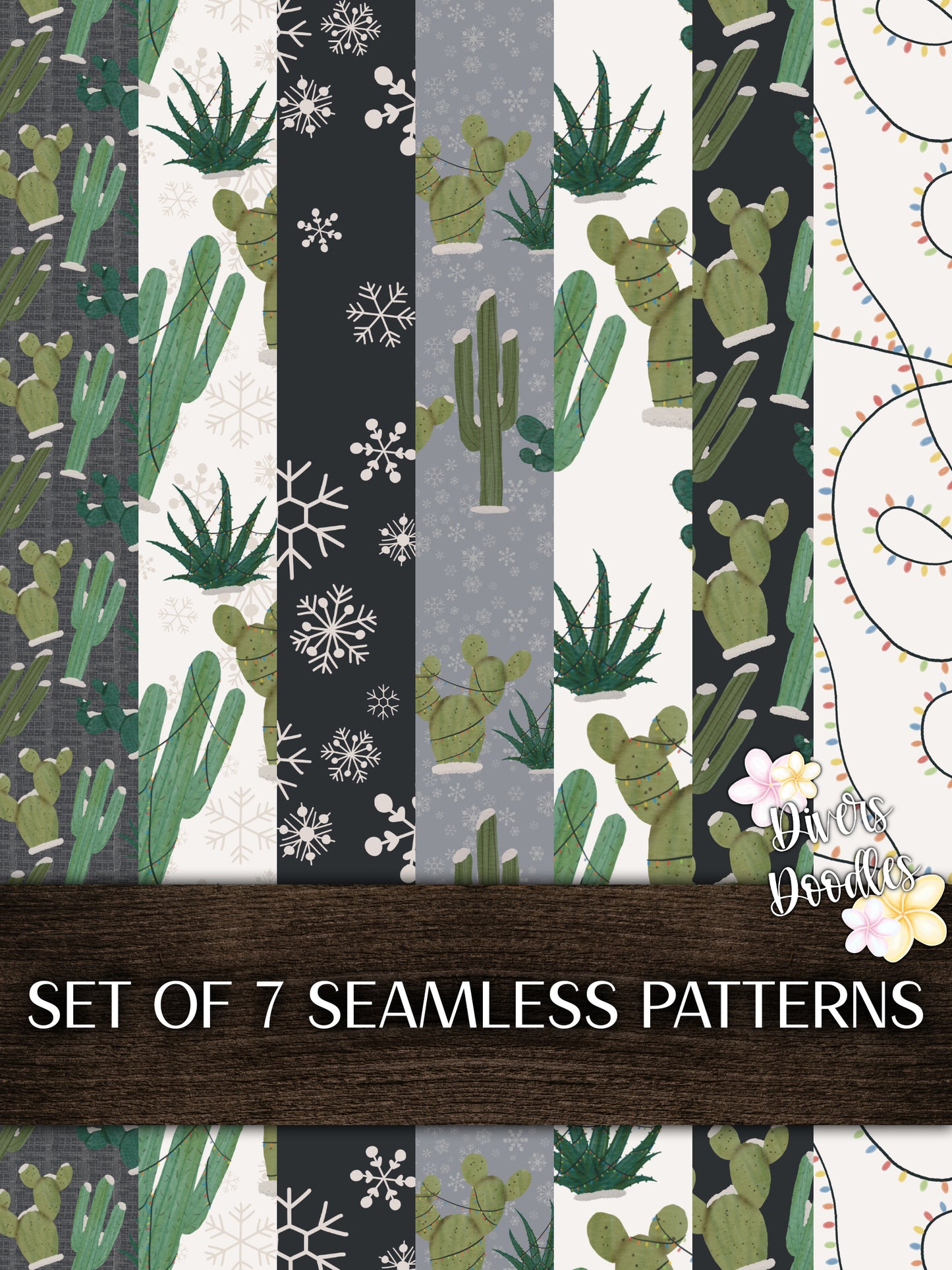 Christmas Seamless Pattern, Winter Scrapbook Paper, Christmas Cactus PNG, Holiday Digital Paper Pack, Seamless Pattern
