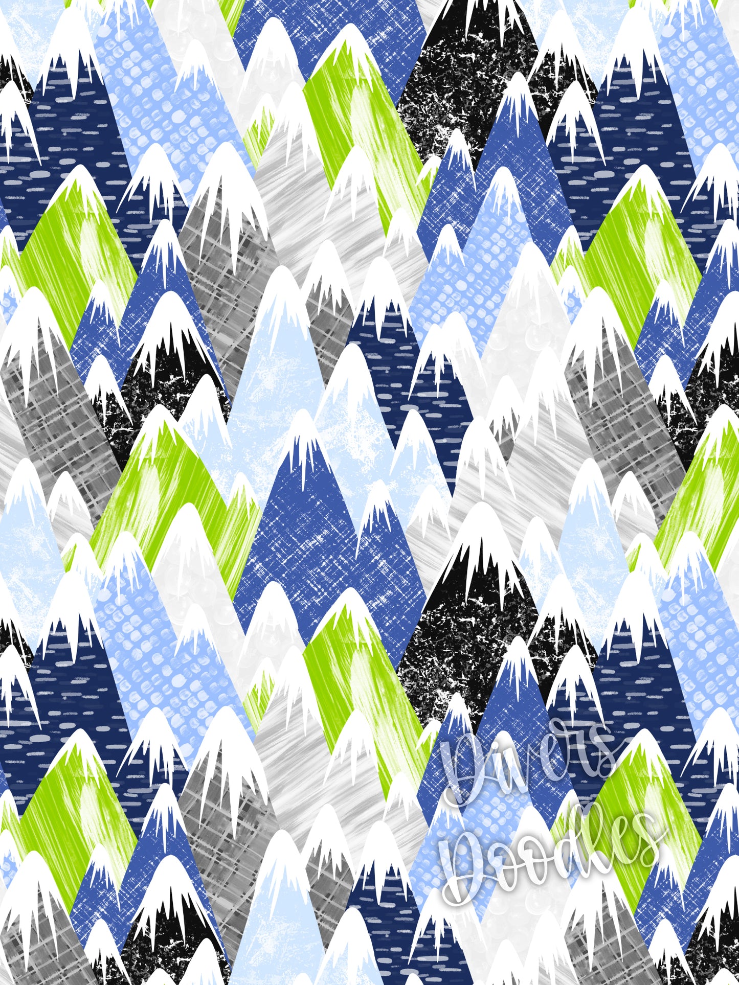 Blue and Green Textured Mountain Seamless Pattern Collection