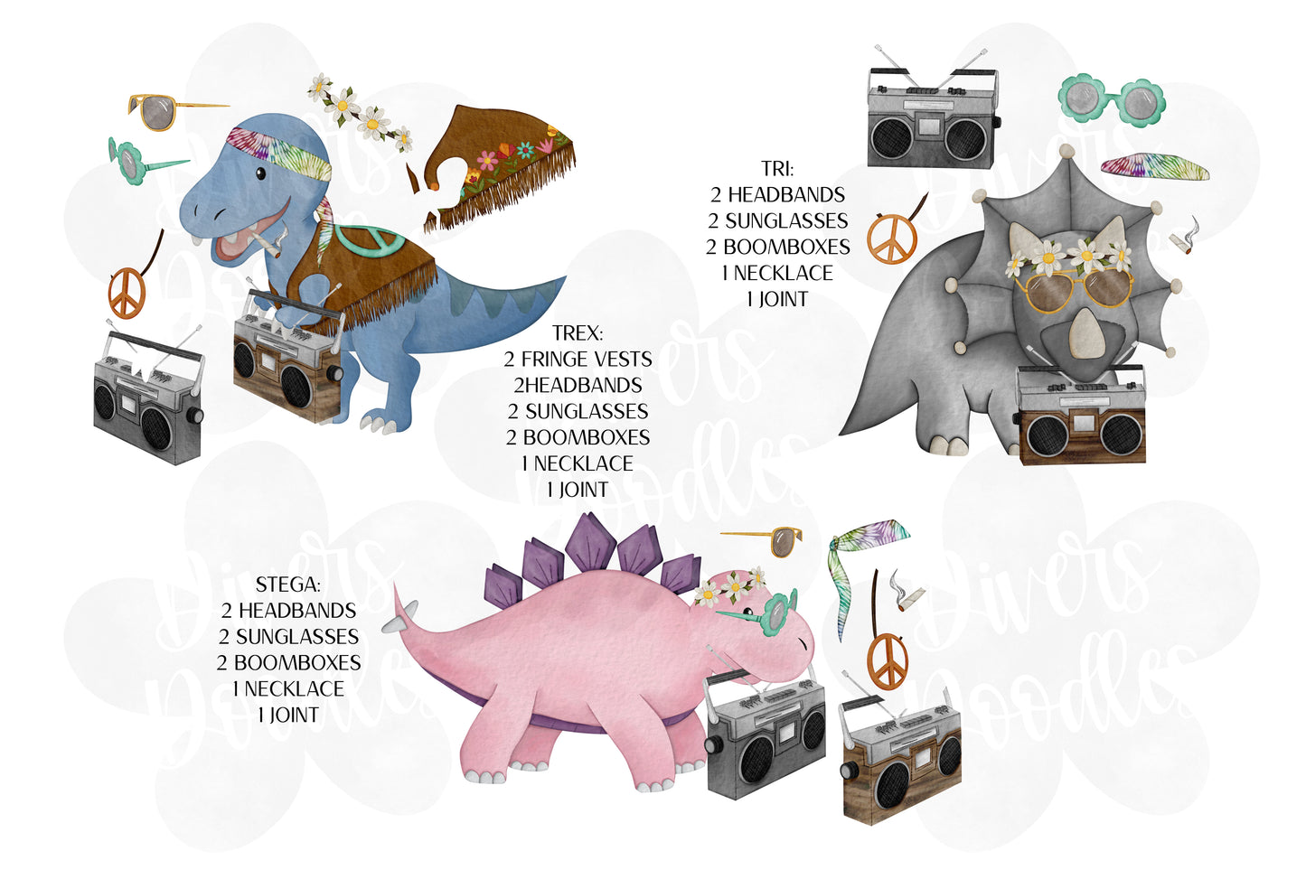 Groovy Dinosaur Clipart for Stickers, 70's Clipart for Shirts