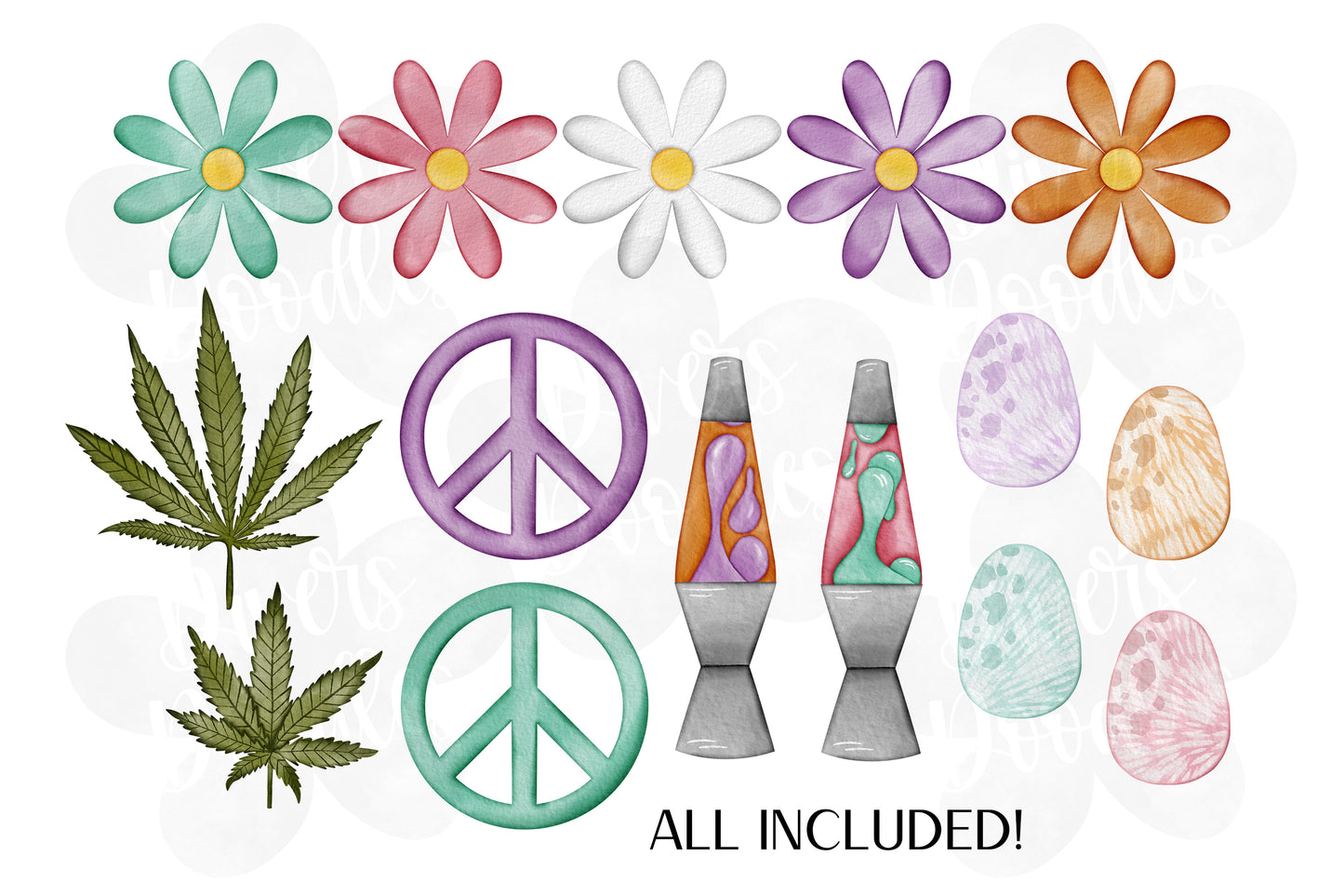Groovy Dinosaur Clipart for Stickers, 70's Clipart for Shirts