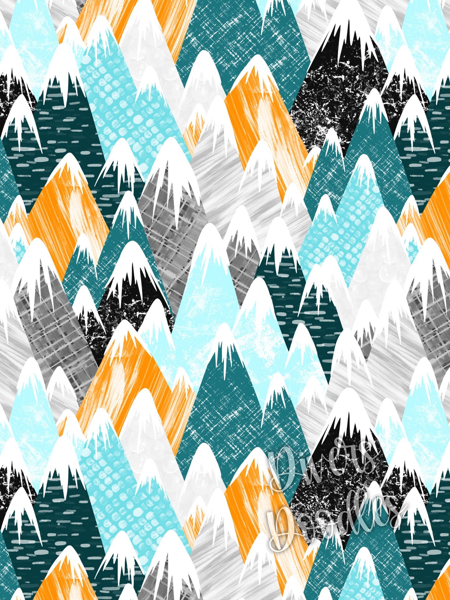 Orange and Teal Textured Mountain Seamless Pattern Collection
