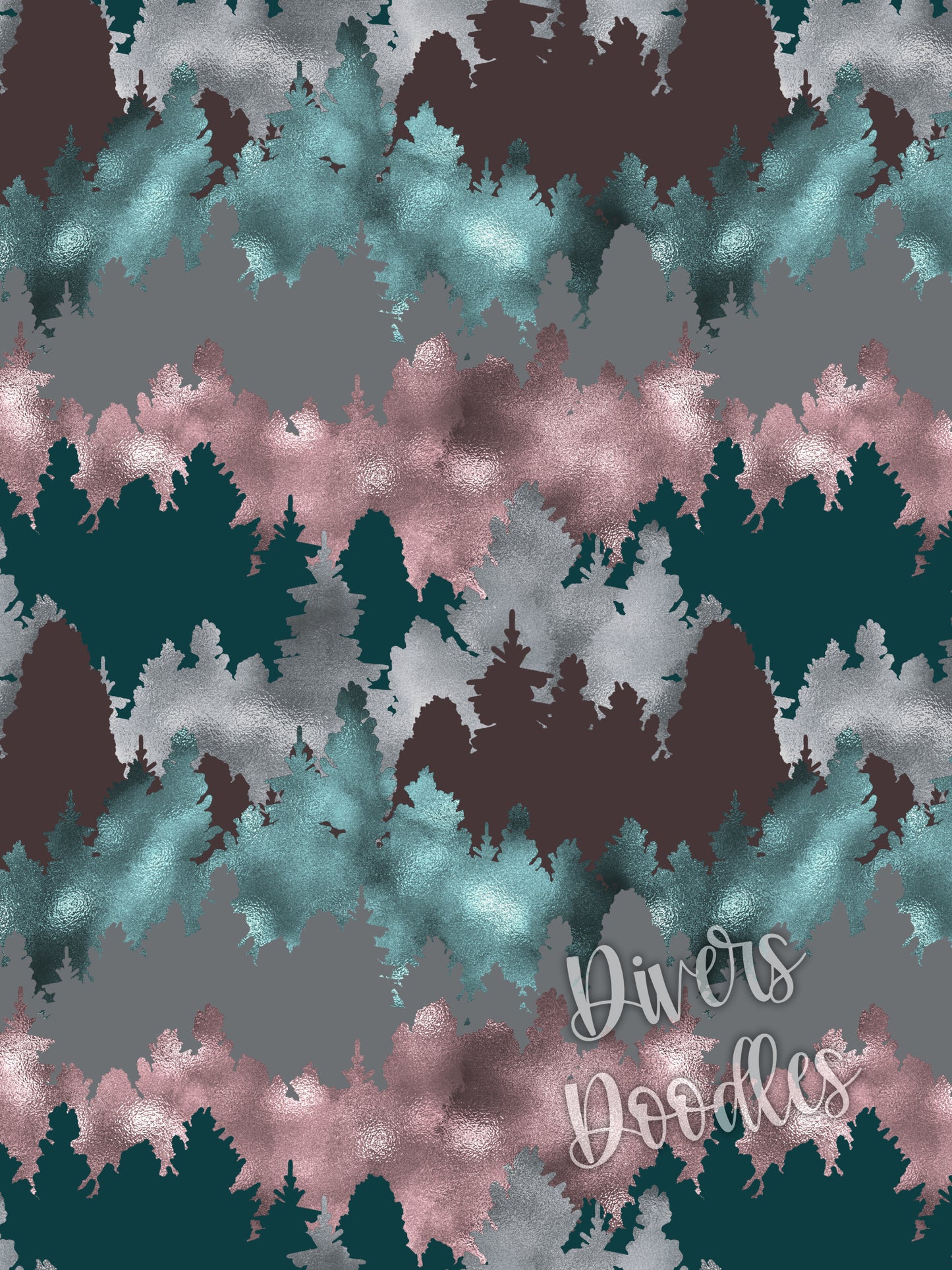 Tree Digital Paper for Wedding, Camping Seamless File for Fabric, Surface Pattern Design, Outdoor Seamless Pattern for Christmas, Foil Tree