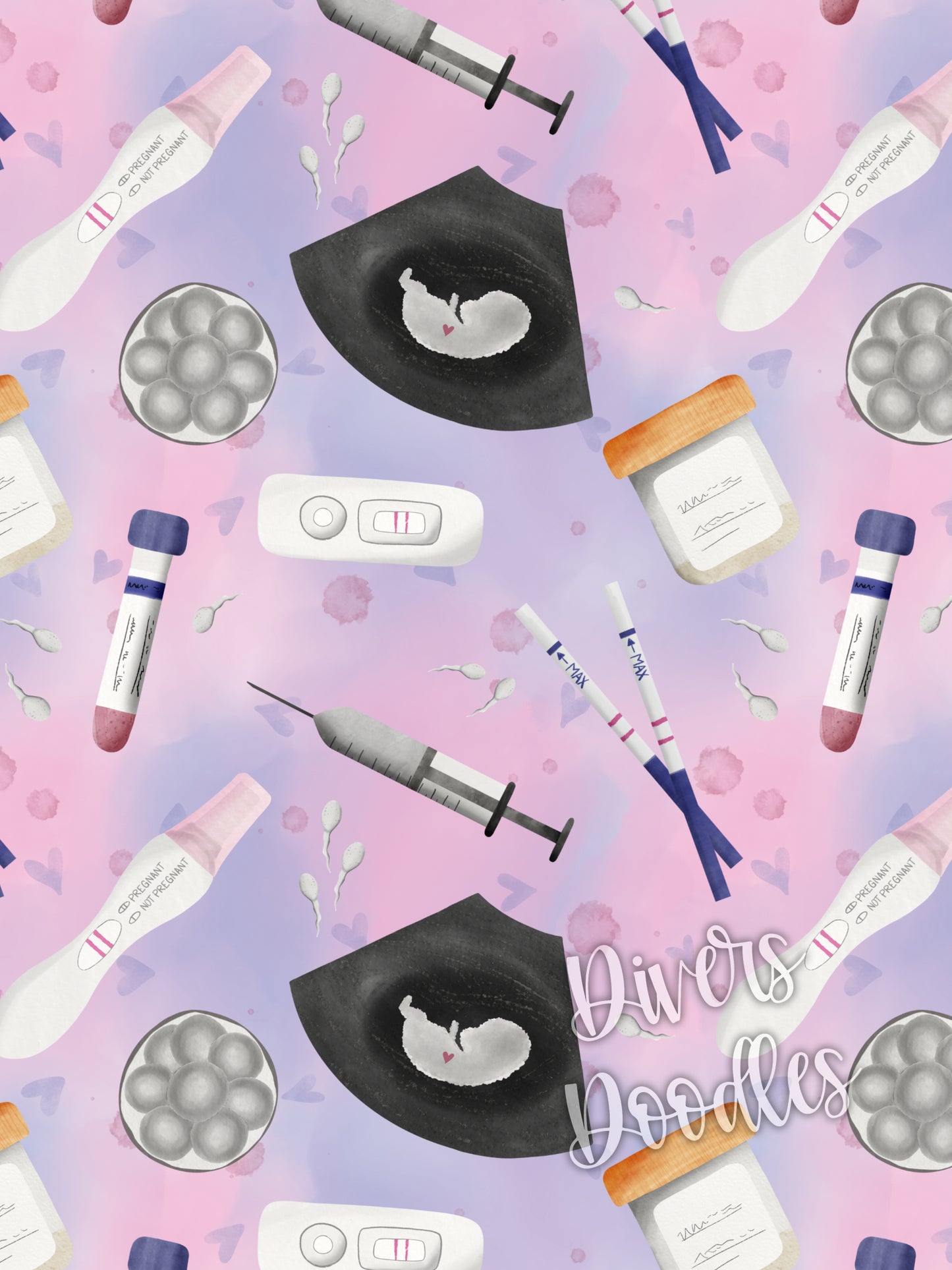 IVF Digital Background, Fertility Awareness, Made With Love and Science Seamless Files for Fabric Printing, Baby Digital Paper, Announcement