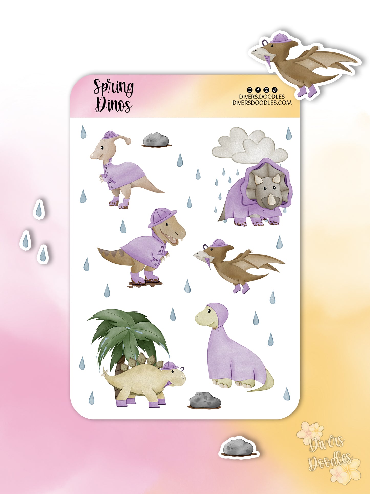 Spring Dinosaur Sticker Sheet