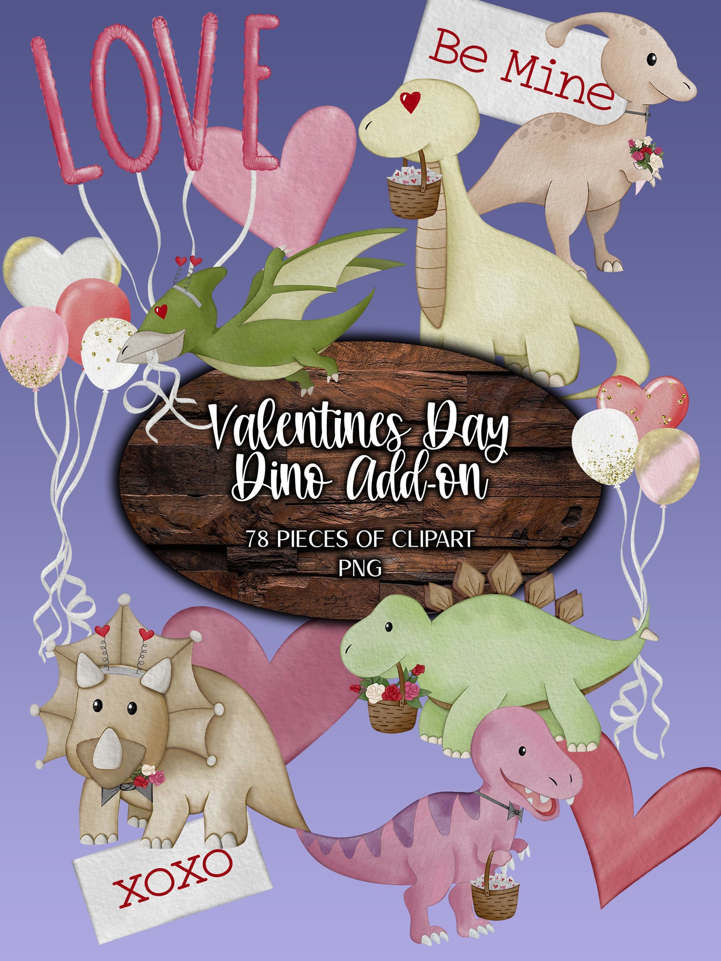 Valentines Day Clipart for Teachers, Cute Dinosaur Clipart for Commercial Use, Valentines Day PNG for Stickers, DIY Clipart, Watercolor