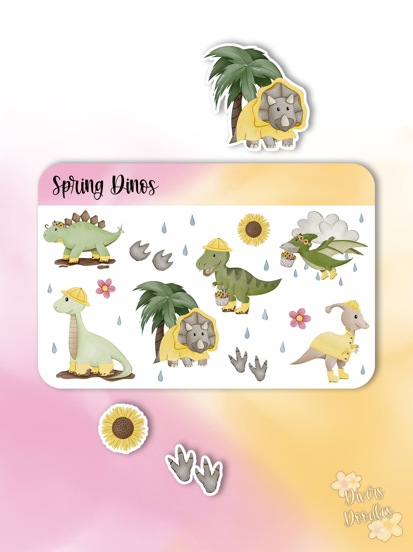 Spring Dinosaur Sticker Sheet