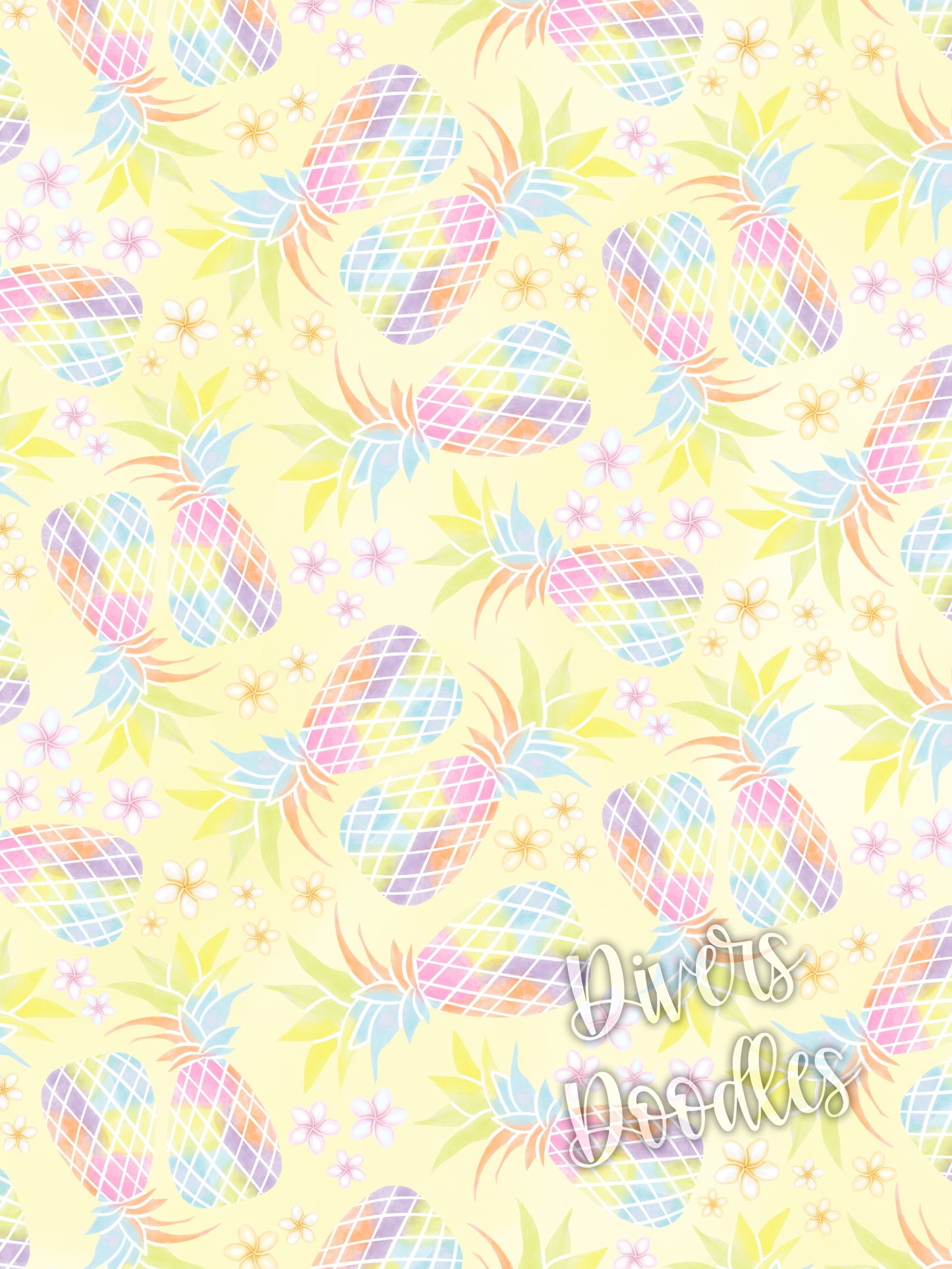 Pineapple Digital Download, Tropical Digital Paper for Commercial Use, Flower Seamless Pattern, Seamless File for Fabric Printing,