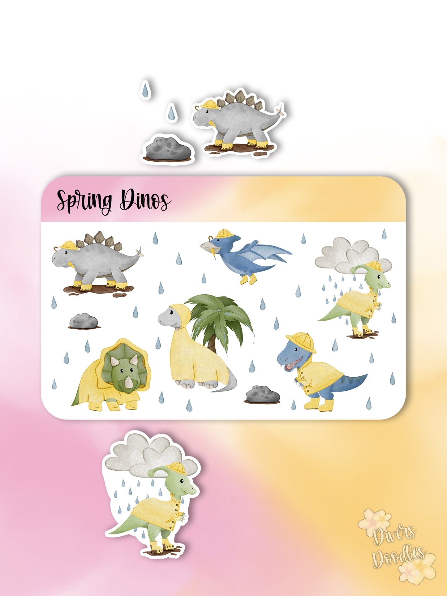 Spring Dinosaur Sticker Sheet