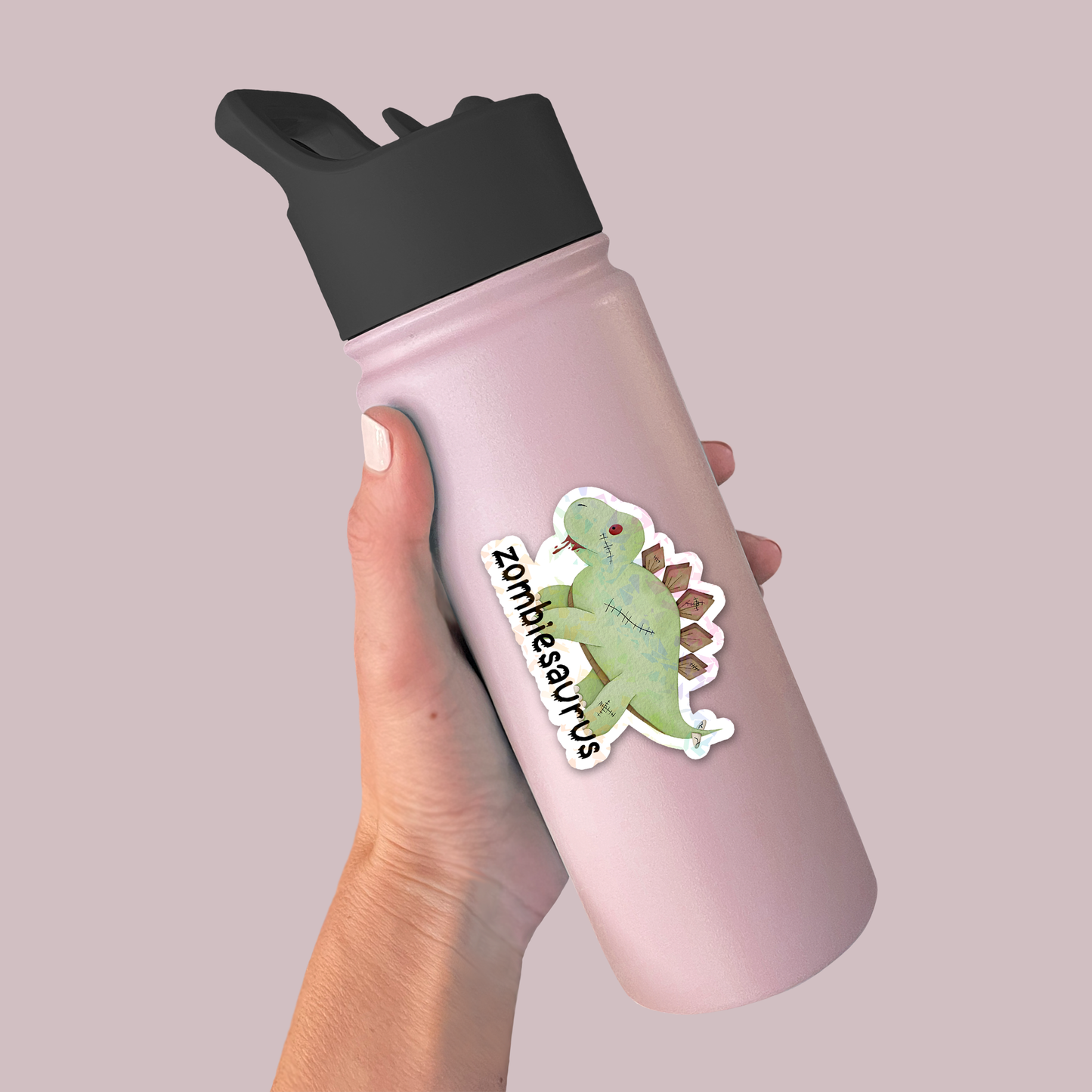 Zombiesaurus Sticker for Cups, Zombie Sticker for Water Bottle, Funny Dinosaur Sticker for Kids, Dinosaur Gifts for Adults, Holographic