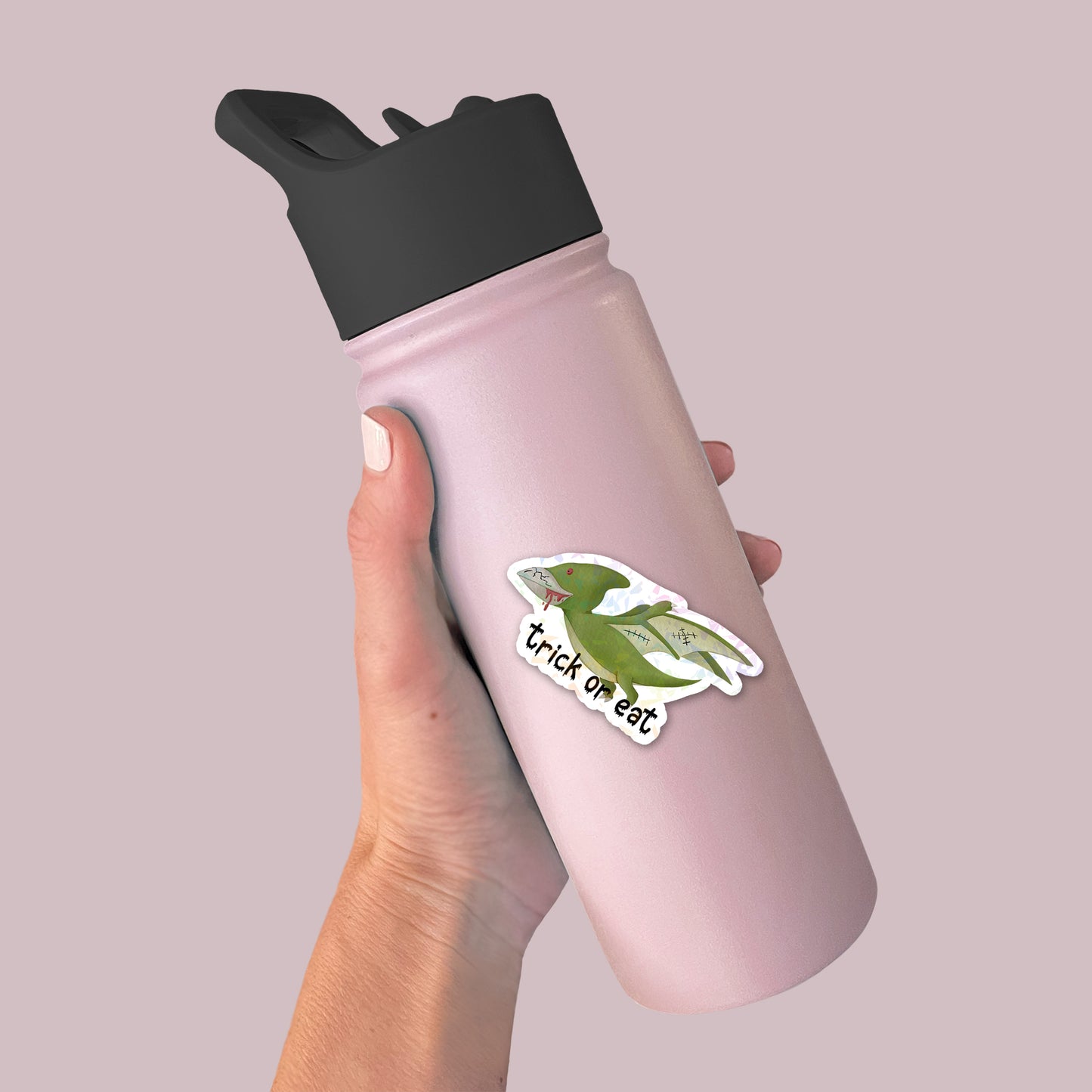Trick or Treat Sticker for Cups, Zombie Sticker for Water Bottle, Funny Dinosaur Sticker for Kids, Dinosaur Gifts for Adults, Holographic
