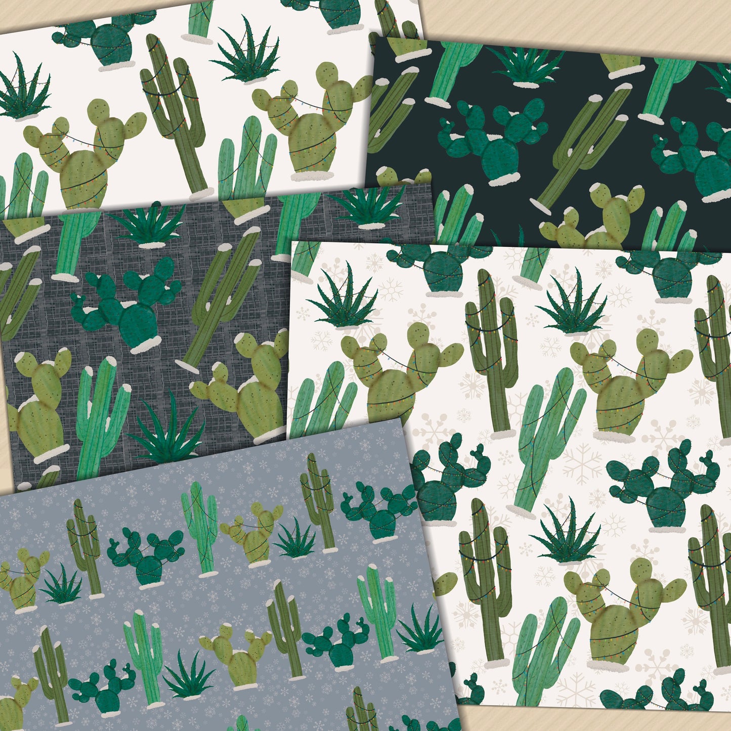 Christmas Seamless Pattern, Winter Scrapbook Paper, Christmas Cactus PNG, Holiday Digital Paper Pack, Seamless Pattern
