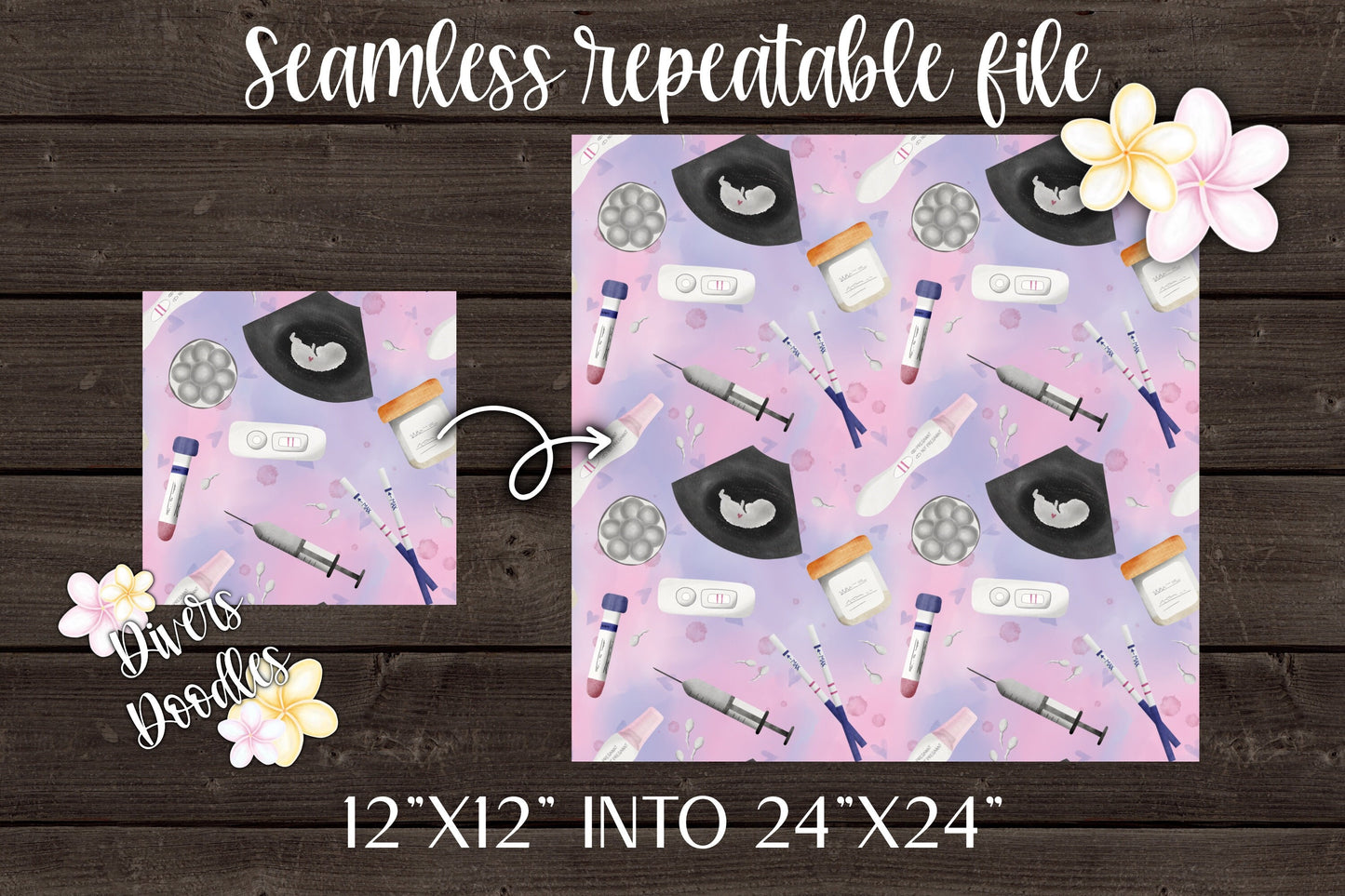 IVF Digital Background, Fertility Awareness, Made With Love and Science Seamless Files for Fabric Printing, Baby Digital Paper, Announcement