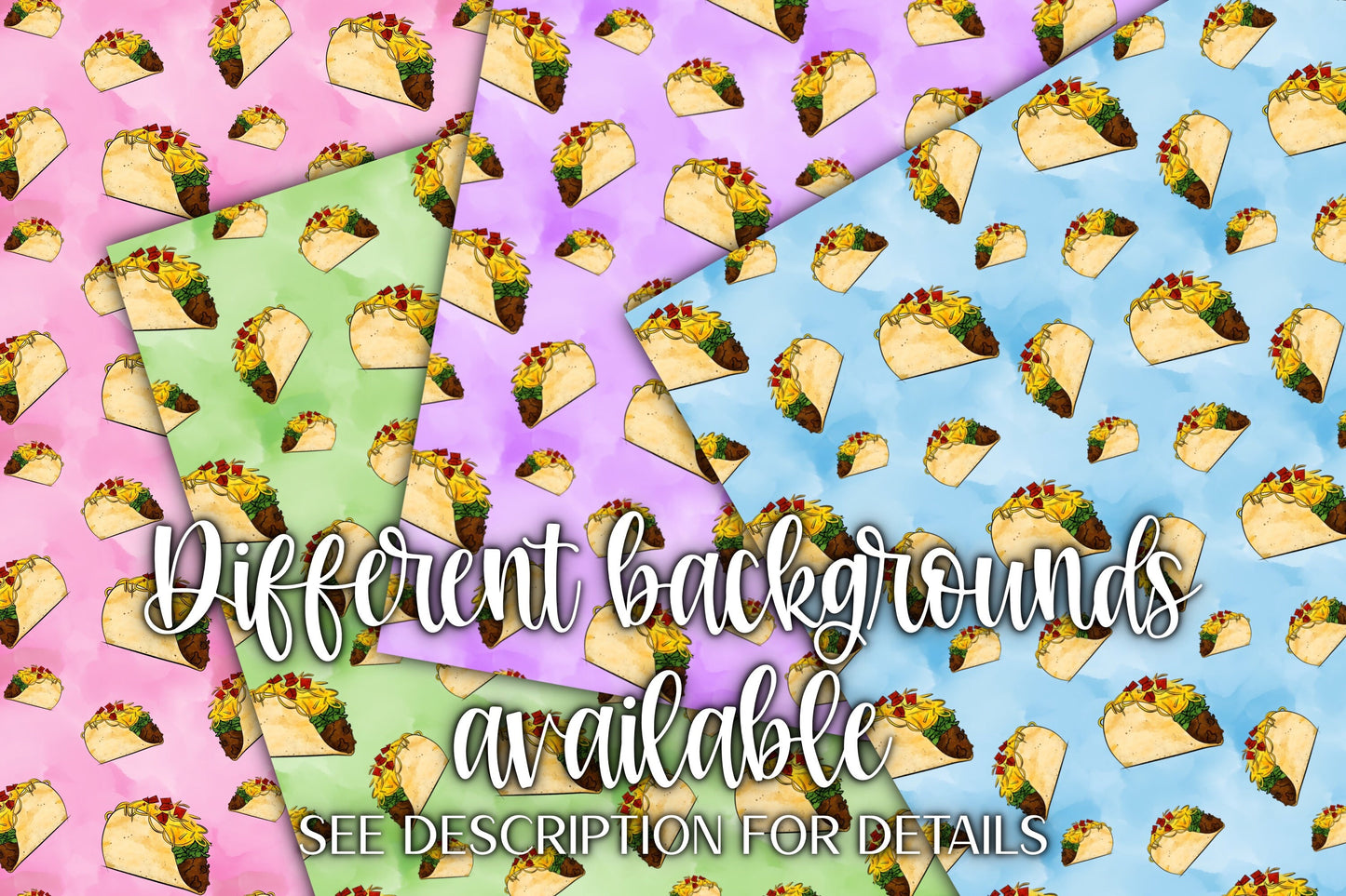 Taco Digital Paper, Food Seamless Pattern, Mexican Food Art, Purple Seamless File, Taco Twosday Birthday Digital Download, Taco PNG