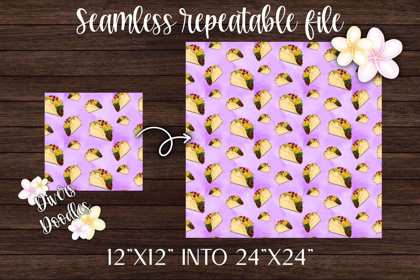 Taco Digital Paper, Food Seamless Pattern, Mexican Food Art, Purple Seamless File, Taco Twosday Birthday Digital Download, Taco PNG