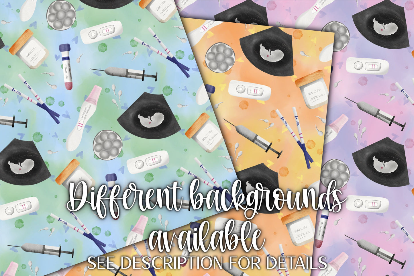 Gender Neutral Digital Baby Announcement, Seamless File for Fabric, Hand Drawn Digital Paper Baby, Seamless Pattern Commercial Use, IVF Baby