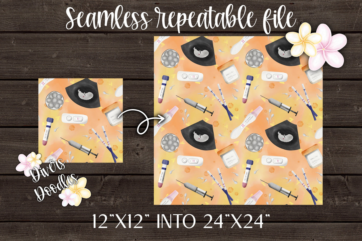 Gender Neutral Digital Baby Announcement, Seamless File for Fabric, Hand Drawn Digital Paper Baby, Seamless Pattern Commercial Use, IVF Baby