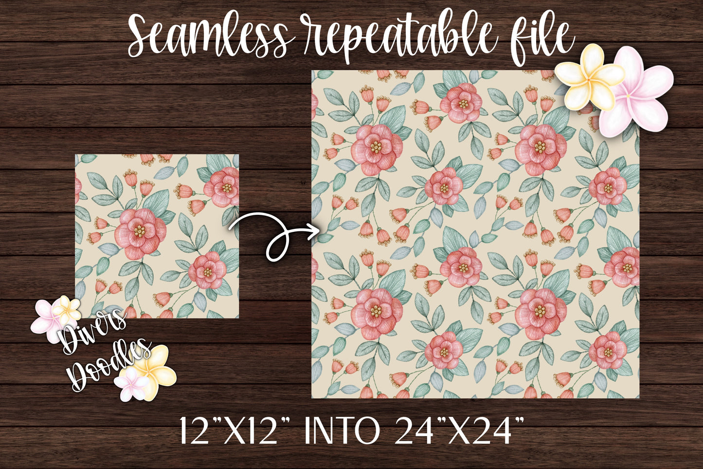 Pink Flower Digital Paper, Floral Seamless Pattern, Fall Seamless File, Botanical Scrapbook Paper, Surface Pattern Design, Embroidery PNG