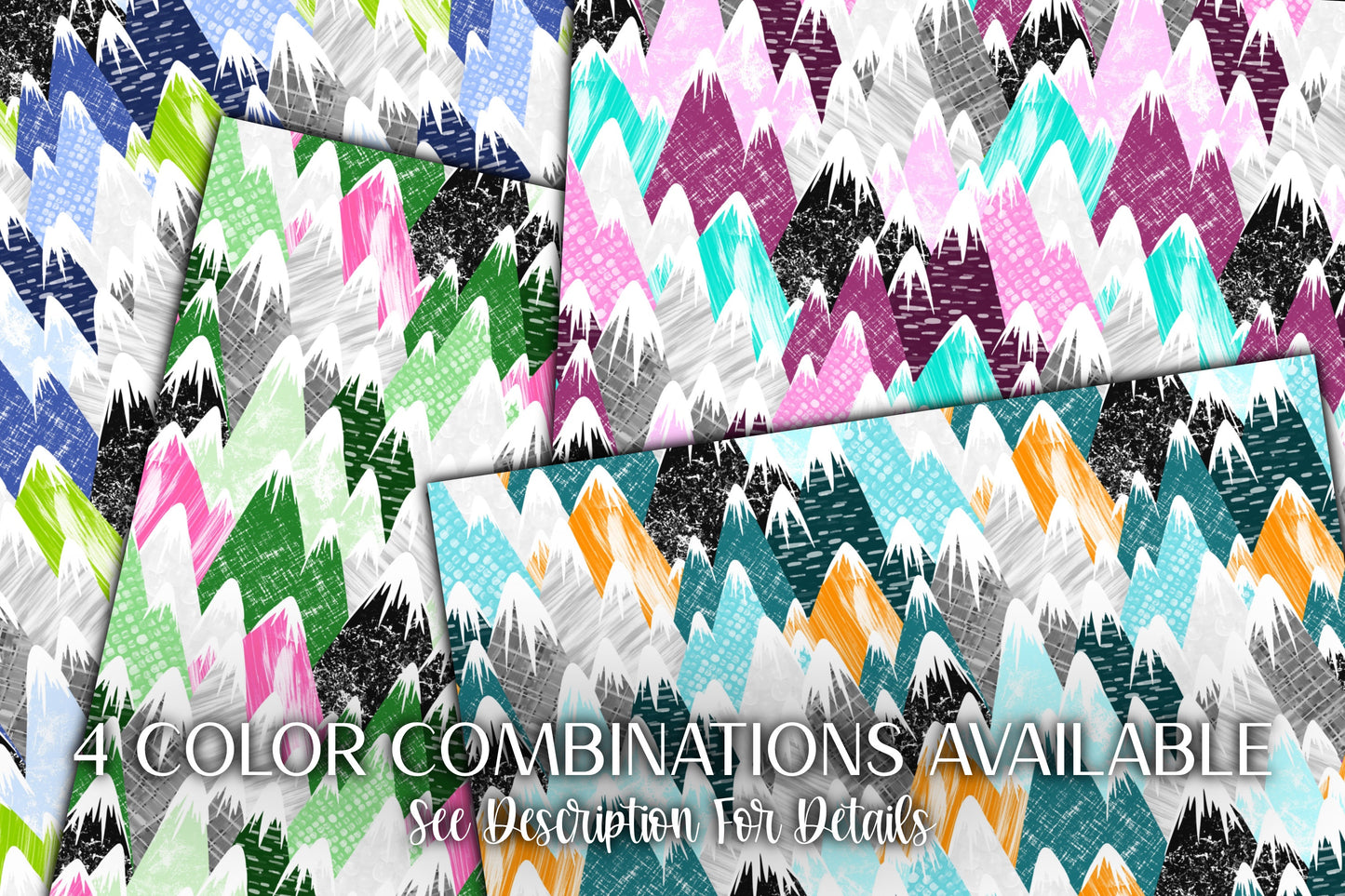 Orange and Teal Textured Mountain Seamless Pattern Collection