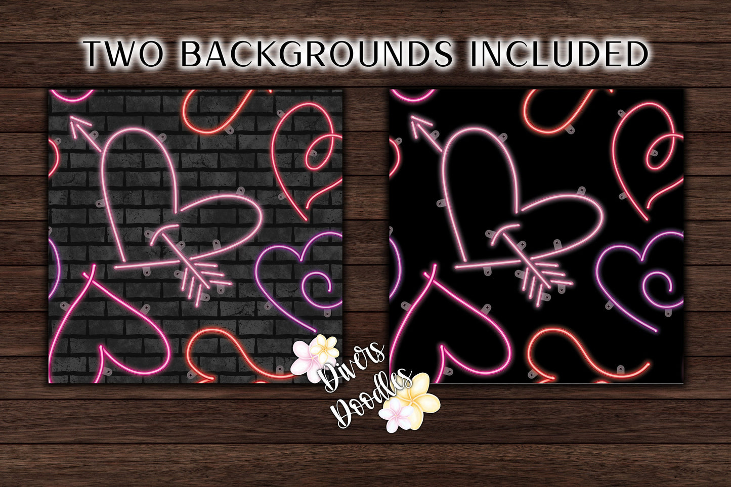 Valentines Day Seamless Pattern, Neon Digital Scrapbook Paper, Hearts Seamless File, Pink and Purple Digital Paper, Heart Neon Light,