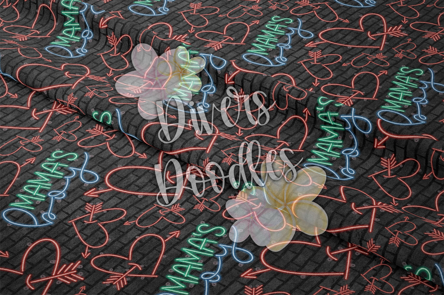 Valentines Day Seamless Pattern, Mamas Boy Seamless File, Neon Digital Scrapbook Paper, Retro Digital Paper For Boy, Heart Neon Light,