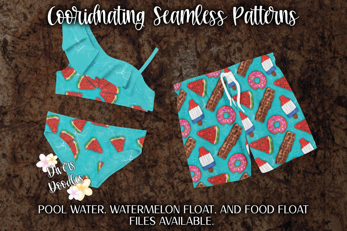 Watermelon Seamless File, Pool Party Digital Paper, Summer Seamless Pattern, Hand Drawn Digital Download, Pool Float Surface Pattern
