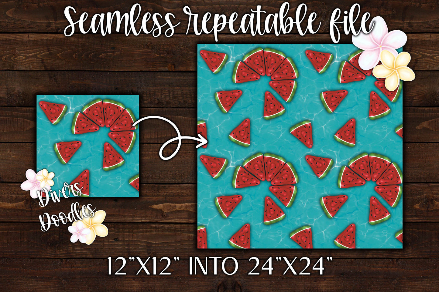 Watermelon Seamless File, Pool Party Digital Paper, Summer Seamless Pattern, Hand Drawn Digital Download, Pool Float Surface Pattern