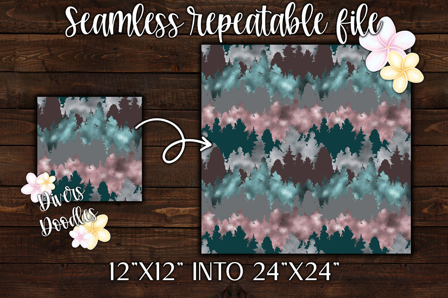 Tree Digital Paper for Wedding, Camping Seamless File for Fabric, Surface Pattern Design, Outdoor Seamless Pattern for Christmas, Foil Tree