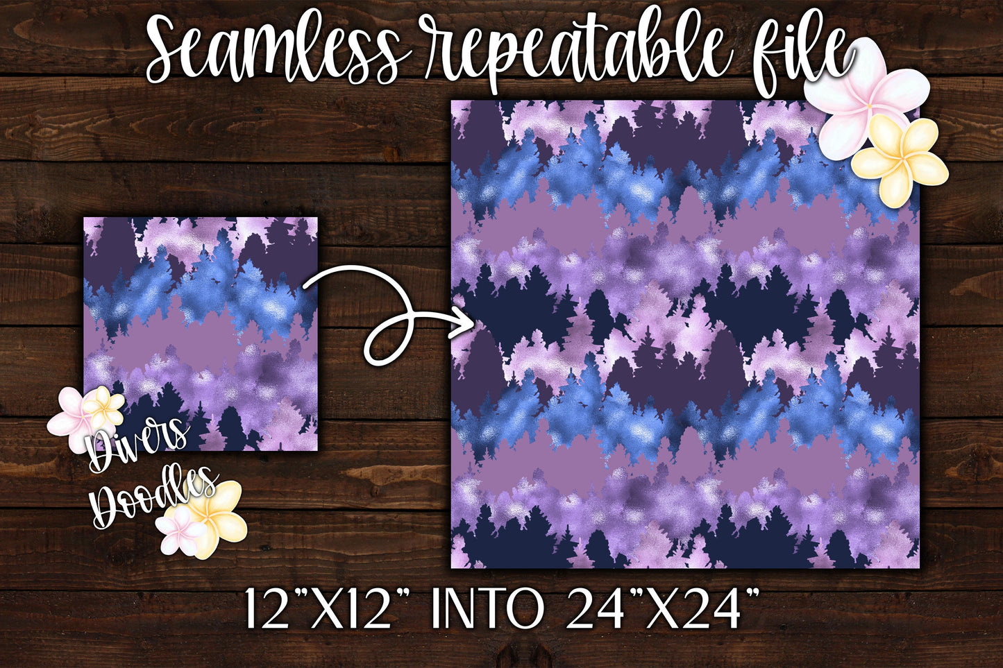 Tree Digital Paper for Kids, Purple Seamless File for Fabric, Surface Pattern Design, Outdoor Seamless Pattern, Bright Digital Paper