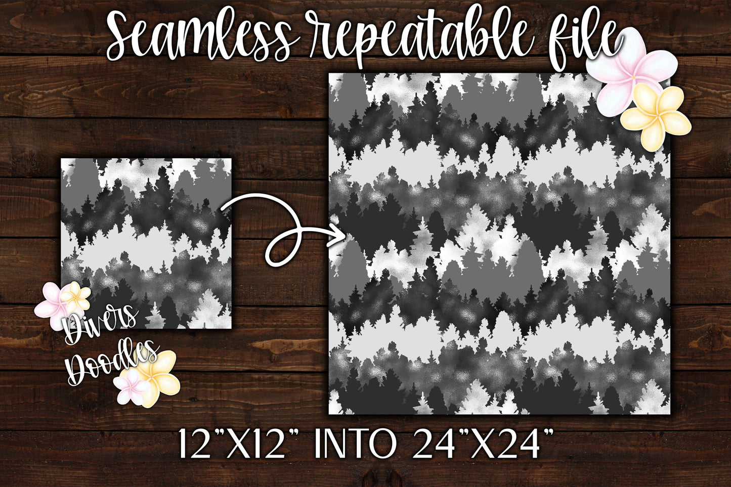 Black and White Digital Paper for Wedding, Camping Seamless File for Fabric, Surface Pattern Design, Outdoor Seamless Pattern for Boys