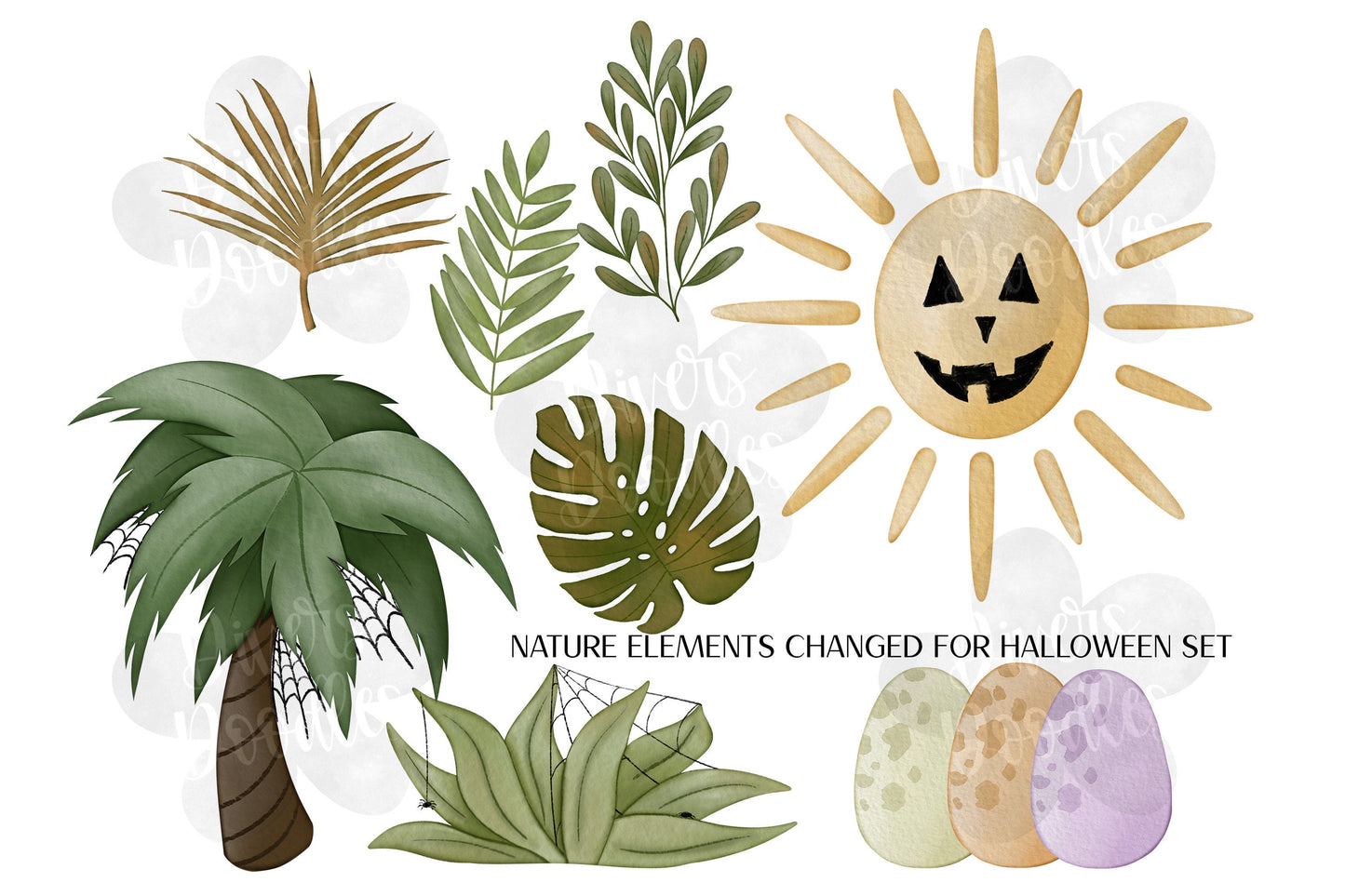 Halloween Clipart, High Resolution PNG, Watercolor Dinosaur Illustrations, Trick Or Treat Clipart, Instant Download, Halloween Bundle