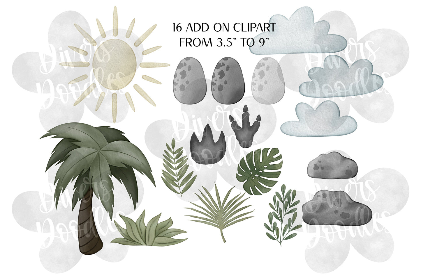 Grey Dinosaur Clipart Set