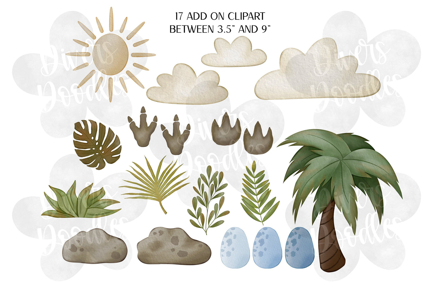 Blue Dinosaur Clipart Set