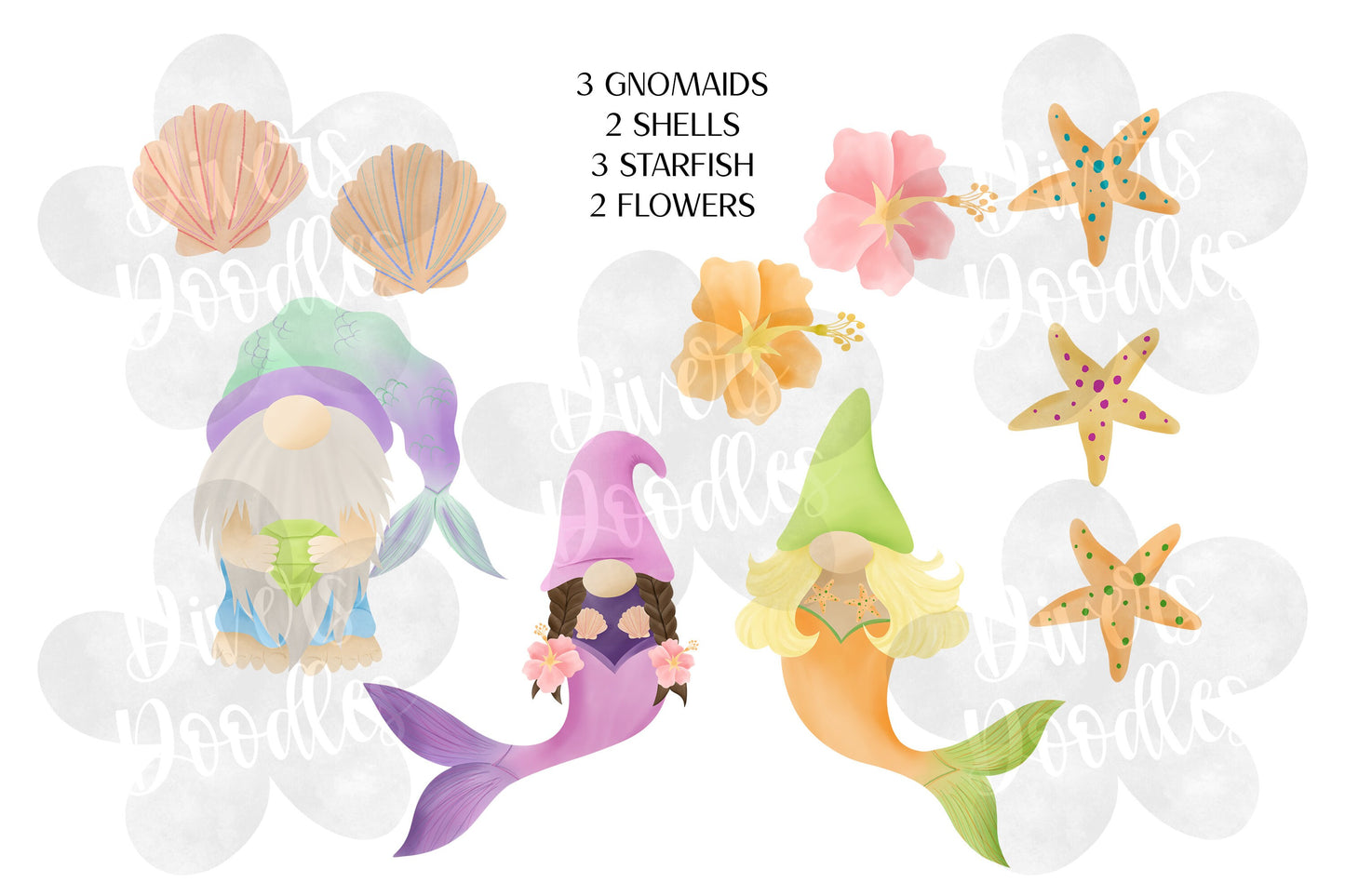 Gnome Clipart for Commercial Use, Hand Drawn Clip Art, Mermaid PNG for Stickers, Gnome Illustration, Transparent Background PNG, Treasure