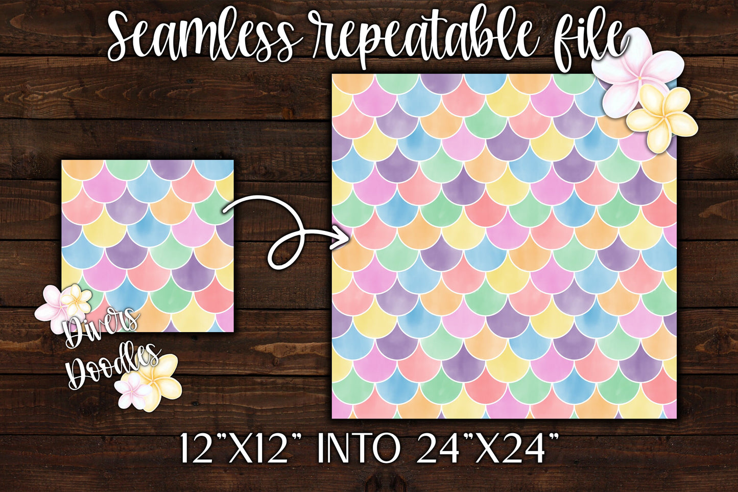 Pastel Mermaid Scales Seamless Pattern, Scale Seamless Digital Pattern, Watercolor Mermaid Scales Digital Paper, Surface Pattern Design
