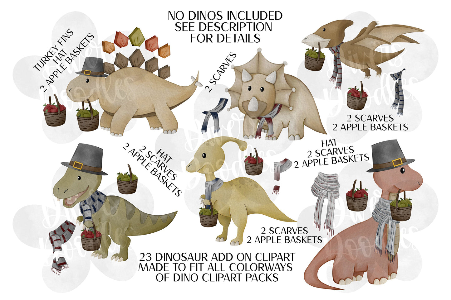 Thanksgiving Dinosaur Clipart PNG, Watercolor Digital Art, Autumn Clipart Bundle, Build A Scene Clipart, Thanksgiving Food Clip Art