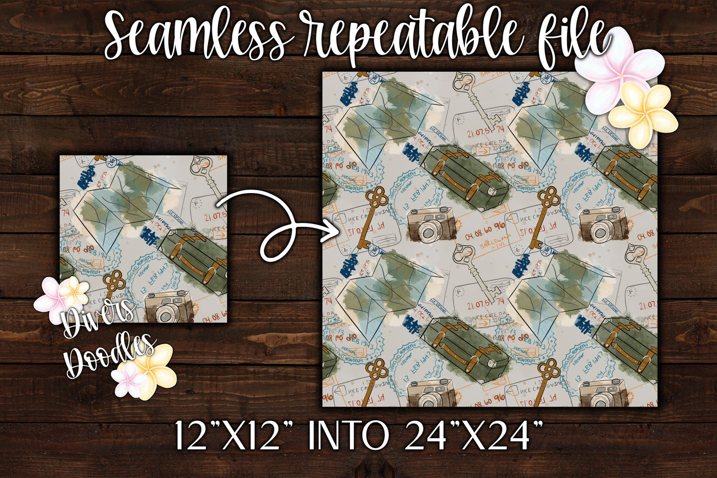 Fall Seamless Pattern for Bows, Watercolor Seamless Pattern, Boho Seamless Design, Surface Pattern Designs, Passport Stamp PNG designs