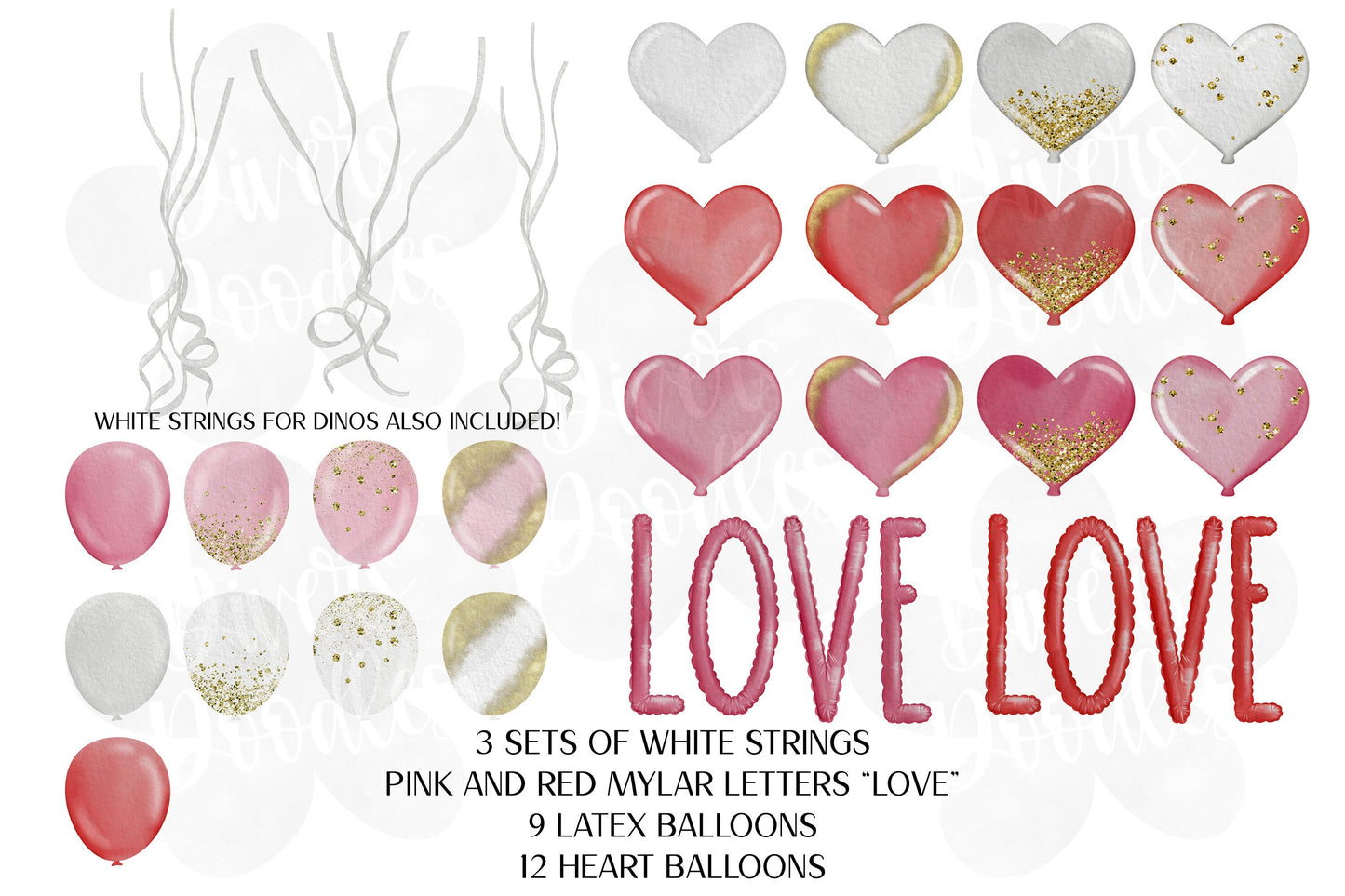 Valentines Day Clipart for Teachers, Cute Dinosaur Clipart for Commercial Use, Valentines Day PNG for Stickers, DIY Clipart, Watercolor
