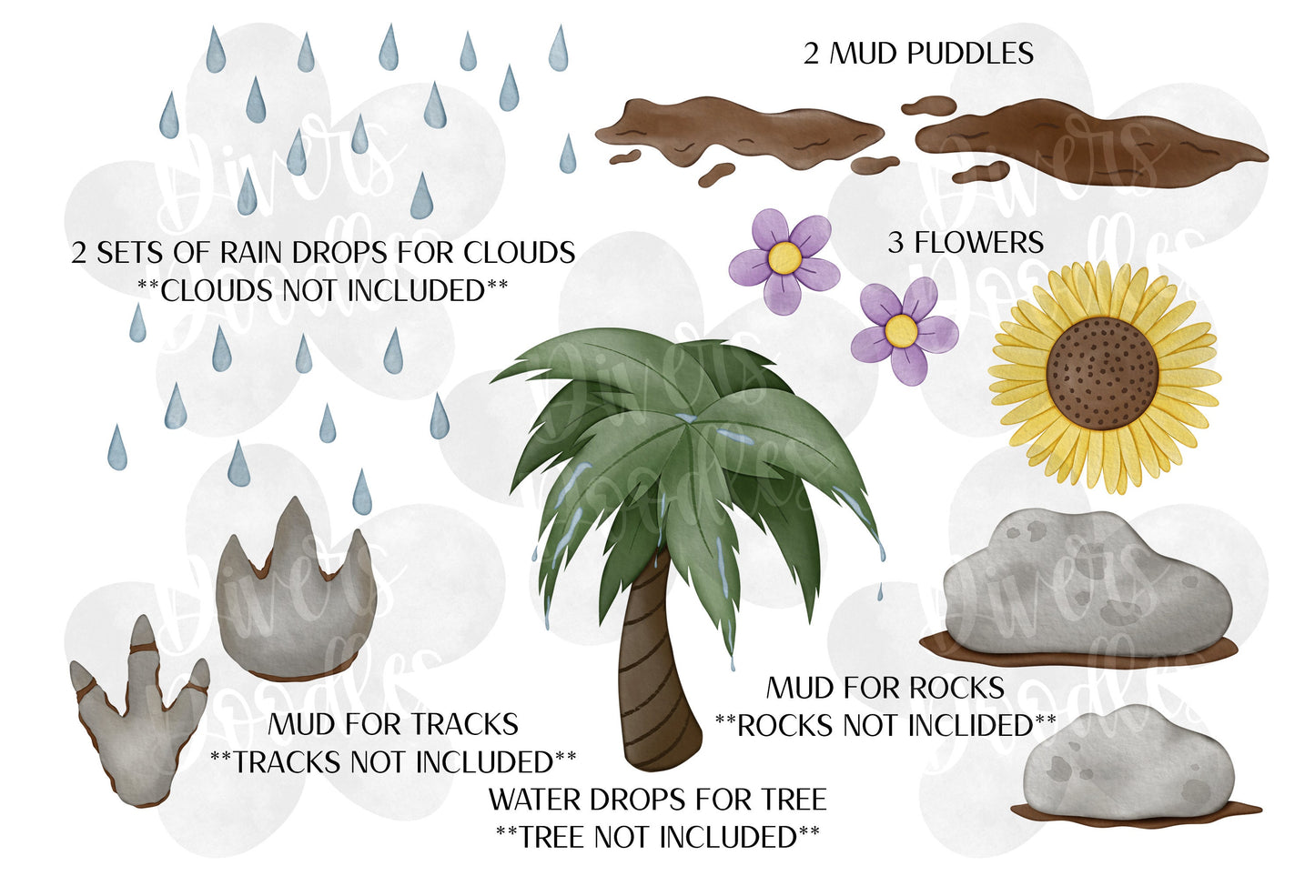 Watercolor Dinosaur Clipart For Card Making, Spring Clipart Set For Stickers, Cute Dinosaur Clipart For Kids, Purple Hand Drawn Clip Art