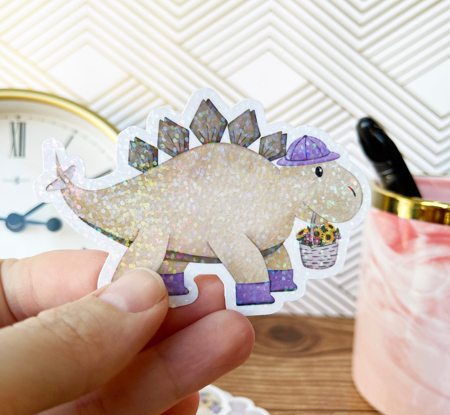 Stegosaurus Sticker For Kids, Holographic Dinosaur Stickers for Water Bottle, Dino Easter Basket Stuffers for Teens, Dinosaur Gifts