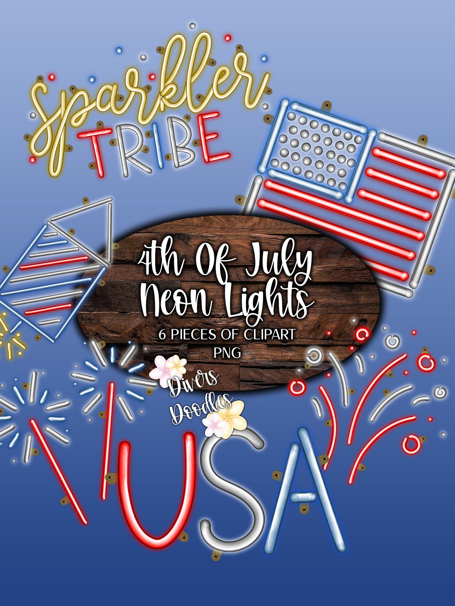 Neon Lights 4th of July Clipart