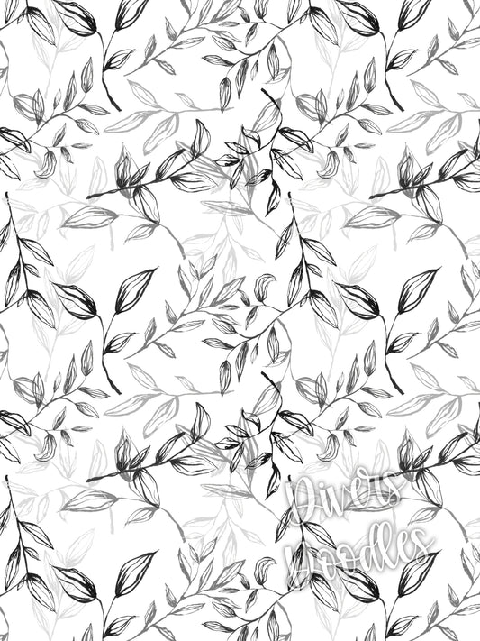 Simple Black and White Leaves Seamless Pattern, Gray Scale Digital Paper or Fabric Design