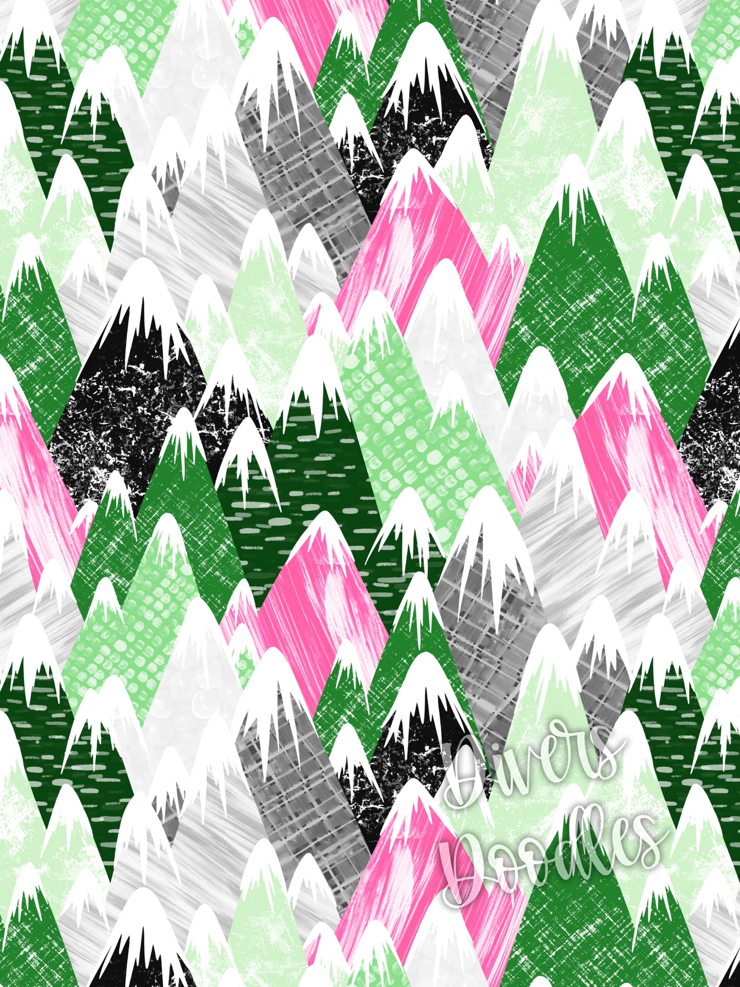 Green and Pink Textured Mountains Seamless Pattern Collection