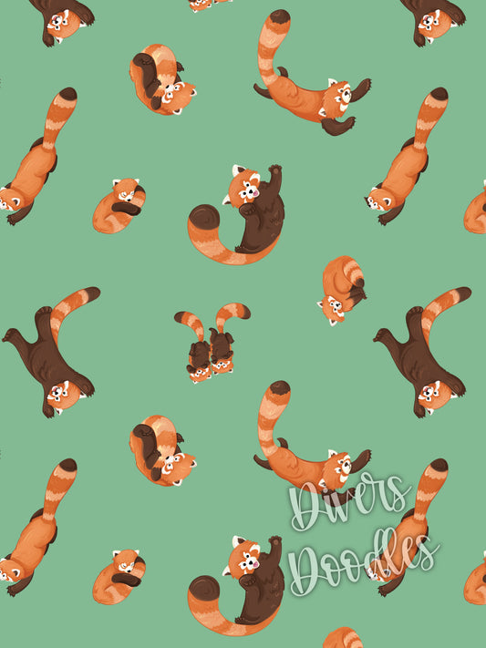 Green Red Panda Seamless Pattern