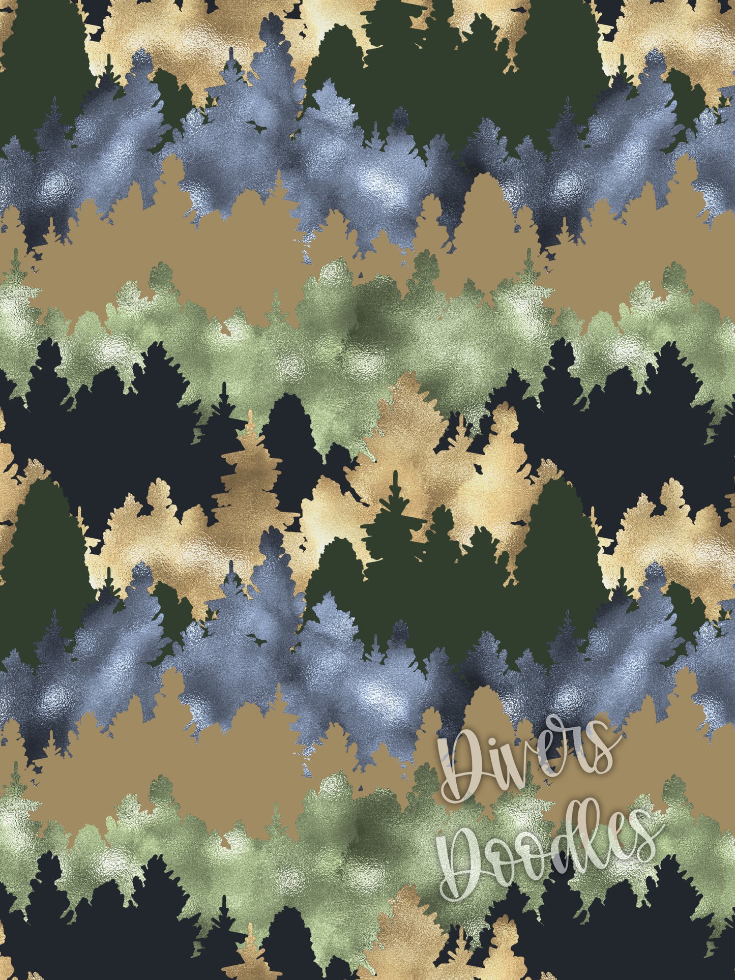 Tree Digital Paper for Wedding, Camping Seamless File for Fabric, Surface Pattern Design, Outdoor Seamless Pattern for Boys, Foil Tree Art