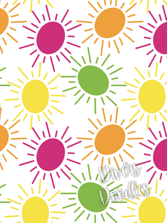 Sun Seamless Pattern for Tumblers, Summer Digital Paper, Colorful Seamless File, Retro Background Digital, Summer Vibes PNG