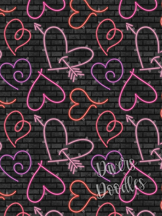 Valentines Day Seamless Pattern, Neon Digital Scrapbook Paper, Hearts Seamless File, Pink and Purple Digital Paper, Heart Neon Light,