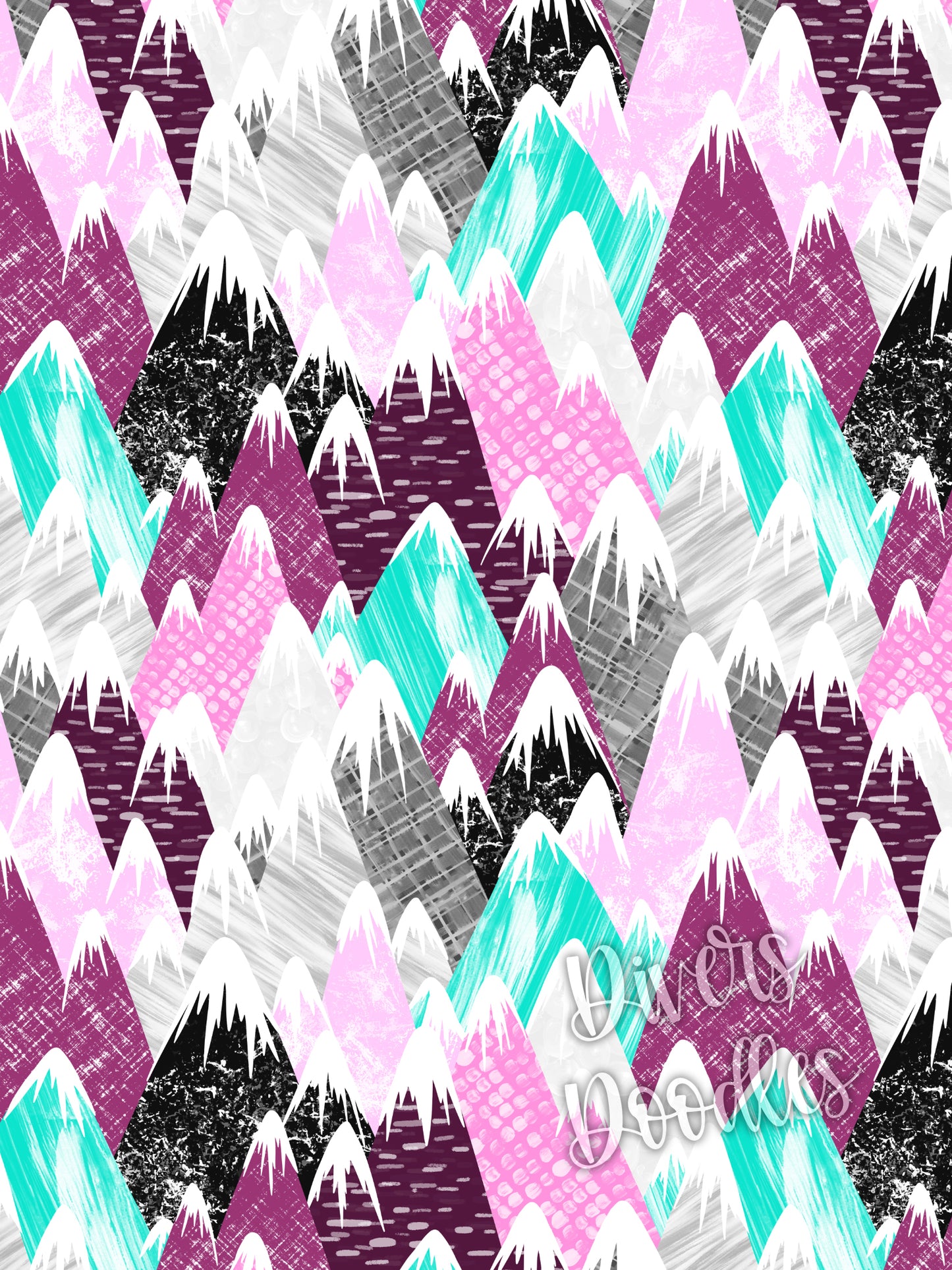 Pink and Blue Textured Mountain Seamless Pattern Collection