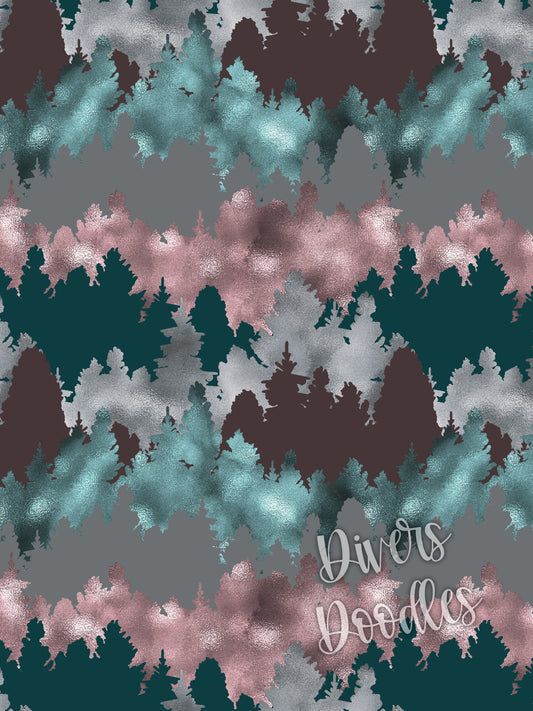 Tree Digital Paper for Wedding, Camping Seamless File for Fabric, Surface Pattern Design, Outdoor Seamless Pattern for Christmas, Foil Tree