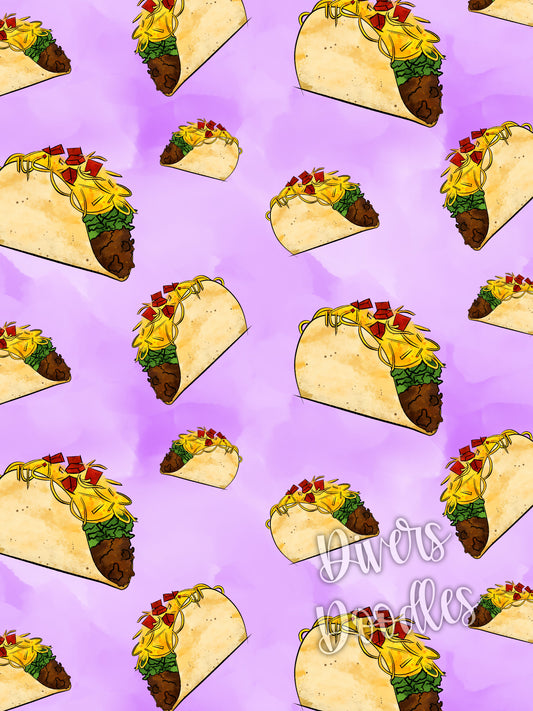 Taco Digital Paper, Food Seamless Pattern, Mexican Food Art, Purple Seamless File, Taco Twosday Birthday Digital Download, Taco PNG