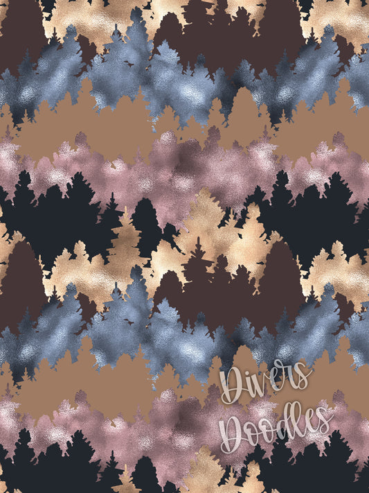 Tree Digital Paper for Wedding, Camping Seamless File for Fabric, Surface Pattern Design, Gold Seamless Pattern, Foil Tree Art